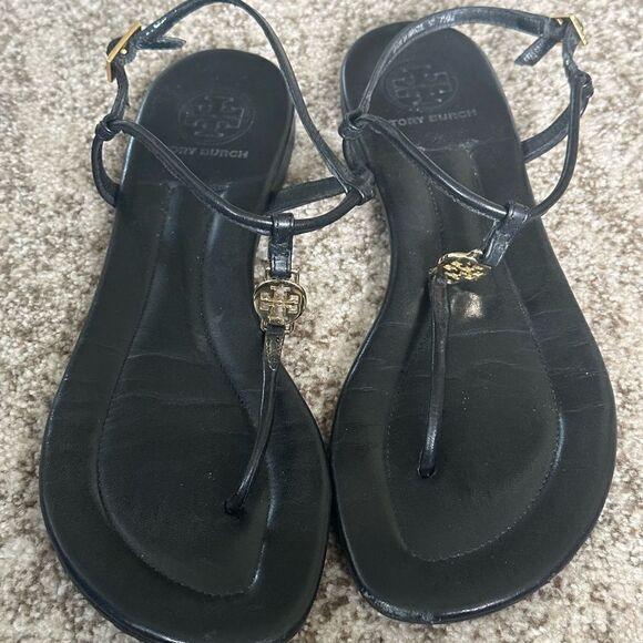 Tory Burch Emmy Black Leather Sandals 7.5 - Picture 1 of 5